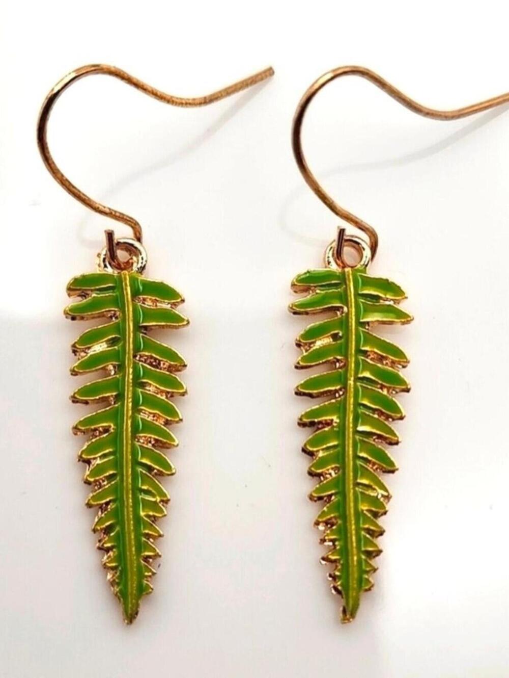 Silver Falls Ferns Tropical Boho Green & Gold Leaf Earrings